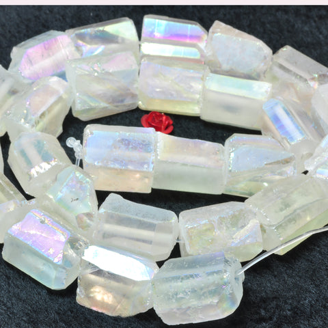 YesBeads Titanium Raw Rock Crystal faceted rough nugget tube beads gemstone 15.5"