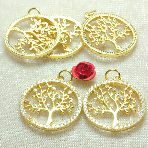 YesBeads Tree of life charms gold plated rhinestone CZ pave copper spacer pendant beads wholesale findings