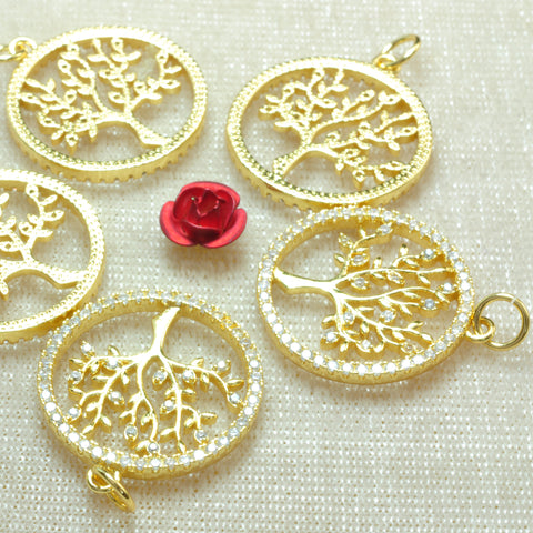 YesBeads Tree of life charms gold plated rhinestone CZ pave copper spacer pendant beads wholesale findings