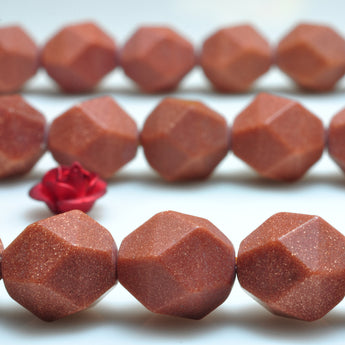 YesBeads Gold Sandstone goldstone star cut faceted matte nugget beads wholesale gemstone 15"