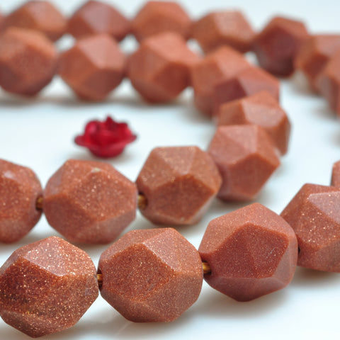 YesBeads Gold Sandstone goldstone star cut faceted matte nugget beads wholesale gemstone 15"