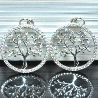 YesBeads Tree of life charms antique silver plated rhinestone CZ pave copper spacer pendant beads wholesale findings