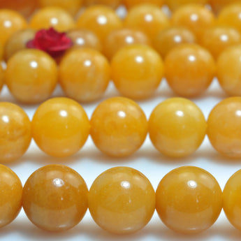 YesBeads natural yellow jade gemstone smooth round loose beads 8mm 15"