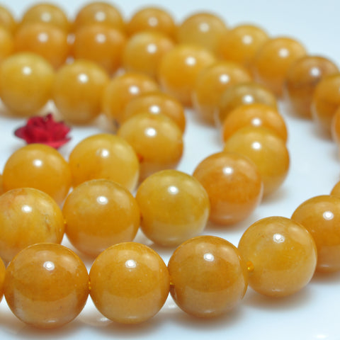 YesBeads natural yellow jade gemstone smooth round loose beads 8mm 15"