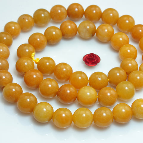 YesBeads natural yellow jade gemstone smooth round loose beads 8mm 15"