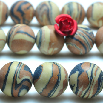 YesBeads Tiger skin jasper matte round beads stone wholesale jewelry 15"