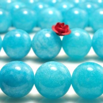 YesBeads Malaysia Jade gemstone smooth loose round beads blue jade stone wholesale jewelry making bracelet design 15"