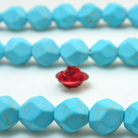 Blue Turquoise star cut faceted matte nugget beads gemstone wholesale jewelry making bracelect necklace diy