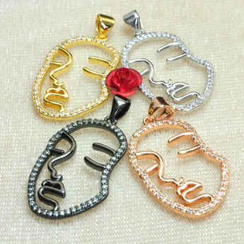 YesBeads Face charms electroplated cz pave rhinestone copper spacer pendant beads wholesale findings