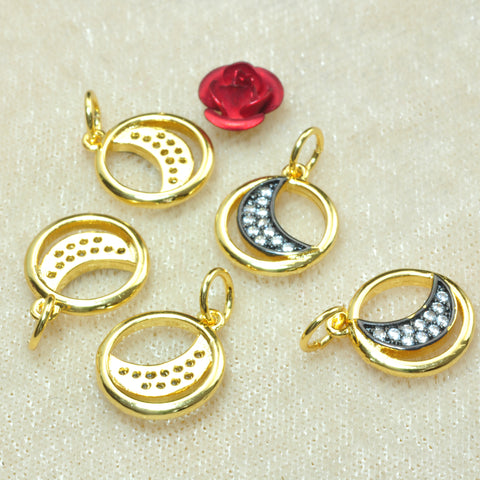 YesBeads Ring with Moon Charms gold plated copper spacer cz pave rhinestone pendant beads wholesale findings