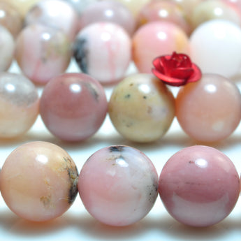 YesBeads Natural Pink Opal gemstone smooth round loose beads wholesale jewelry making 15"