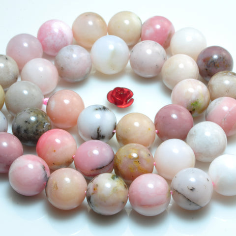YesBeads Natural Pink Opal gemstone smooth round loose beads wholesale jewelry making 15"