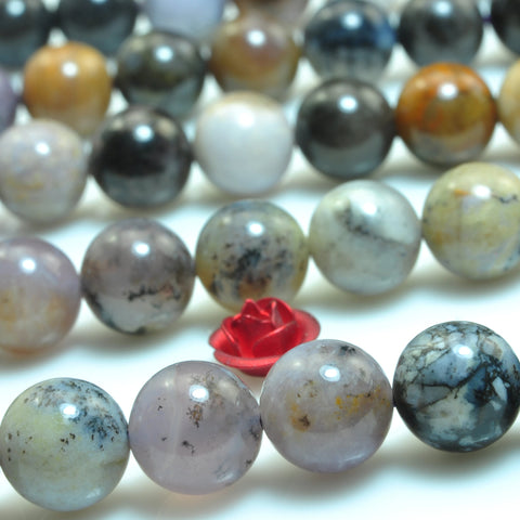 YesBeads Natural amethyst sage dendritic opal smooth round loose beads gemstone wholesale jewelry making 15"