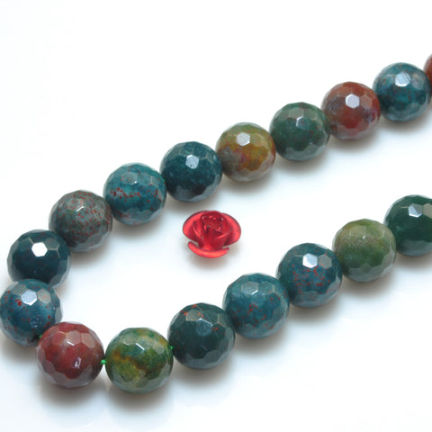 YesBeads Natural Bloodstone Heliotrope green gemstone faceted round beads 8mm 15"