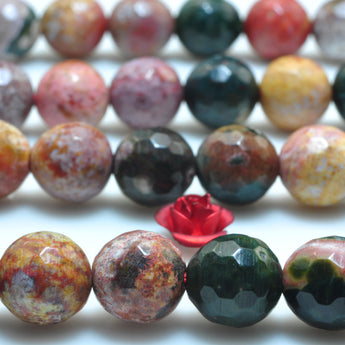 YesBeads Natural Ocean Jasper faceted round beads stone wholesale gemstone 15"