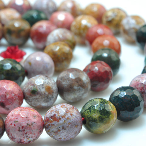 YesBeads Natural Ocean Jasper faceted round beads stone wholesale gemstone 15"