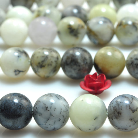 YesBeads Natural Peruvian Moss Opal smooth round beads gemstone wholesale  jewelry making 15"
