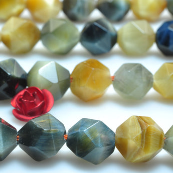 YesBeads Natural Golden Blue Tiger Eye Faceted Star cut nugget beads wholesale gemstone jewelry 15''