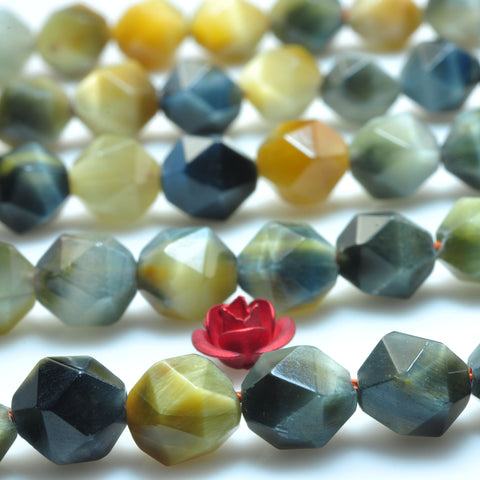 YesBeads Natural Golden Blue Tiger Eye Faceted Star cut nugget beads wholesale gemstone jewelry 15''
