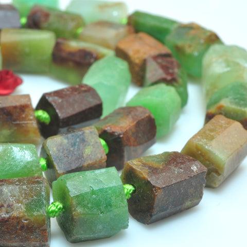 YesBeads Natural Chrysoprase Australian jade faceted matte nugget tube beads 15"