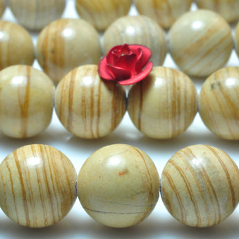 YesBeads Yellow Banded Jasper smooth round beads gemstone wholesale jewelry 15"