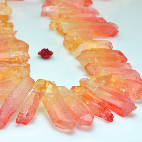YesBeads Quartz crystal points rough crystal Top drilled stick spike beads orange red 15 inches