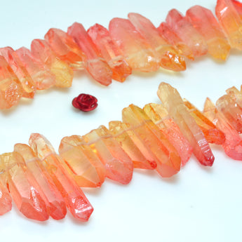 YesBeads Quartz crystal points rough crystal Top drilled stick spike beads orange red 15 inches