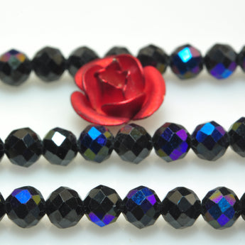 YesBeads Titanium Black Spinel faceted round loose beads gemstone wholesale jewelry 15"