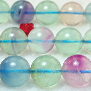 YesBeads Natural Fluorite gemstone smooth round loose beads rainbow fluorite wholesale jewelry making 15"