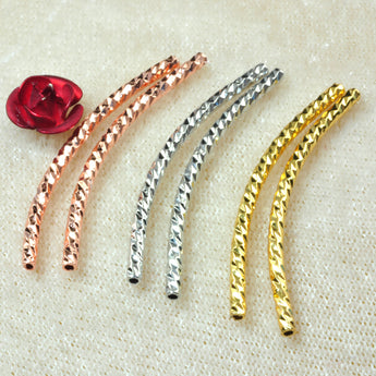 YesBeads 50pcs Copper Curved Tubes electroplated carved connector spacer beads wholesale jewelry findings