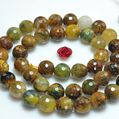 YesBeads Natural Golden Pietersite gemstone faceted round beads wholesale 15"