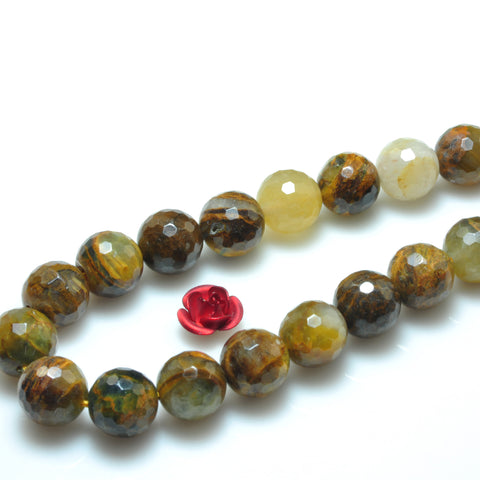 YesBeads Natural Golden Pietersite gemstone faceted round beads wholesale 15"