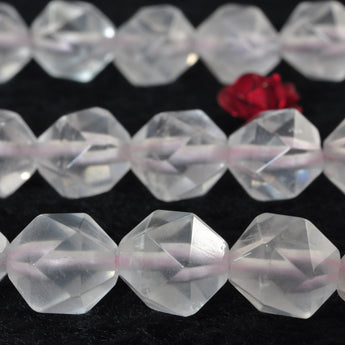 YesBeads Natural Rose Quartz star cut faceted nugget beads gemstone 8mm 15"