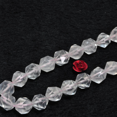 YesBeads Natural Rose Quartz star cut faceted nugget beads gemstone 8mm 15"