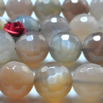 Natural Gray Moonstone Sunstone faceted round beads wholesale gemstone  for jewelry making