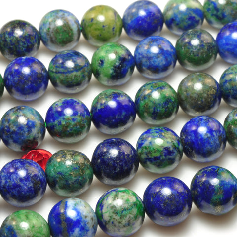 YesBeads Natural Azurite gemstone smooth round loose beads blue green stone wholesale jewelry making 6mm-12mm 15"
