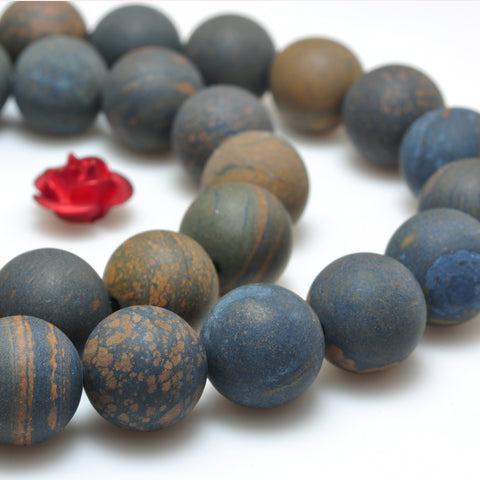 YesBeads Natural Blue Tiger Iron gemstone matte round beads wholesale 8mm 15"
