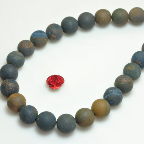 YesBeads Natural Blue Tiger Iron gemstone matte round beads wholesale 8mm 15"