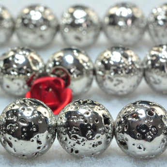 YesBeads Antique Silver Plated Lava stone smooth round beads wholesale 8mm 15"