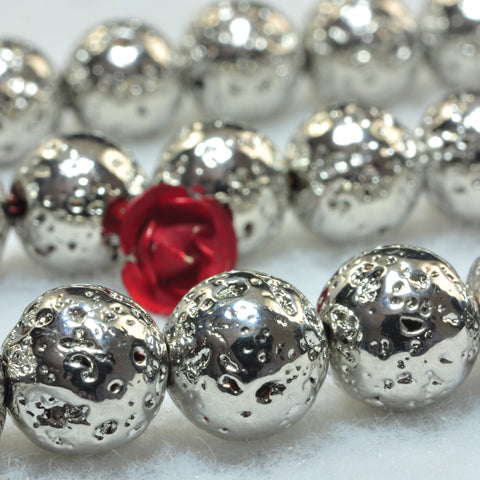 YesBeads Antique Silver Plated Lava stone smooth round beads wholesale 8mm 15"