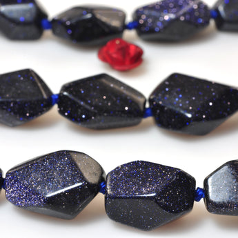 YesBeads Blue Sandstone Goldstone faceted nugget beads gemstone gemstone 16"