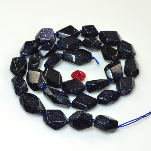 YesBeads Blue Sandstone Goldstone faceted nugget beads gemstone gemstone 16"