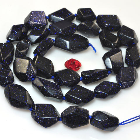 YesBeads Blue Sandstone Goldstone faceted nugget beads gemstone gemstone 16"