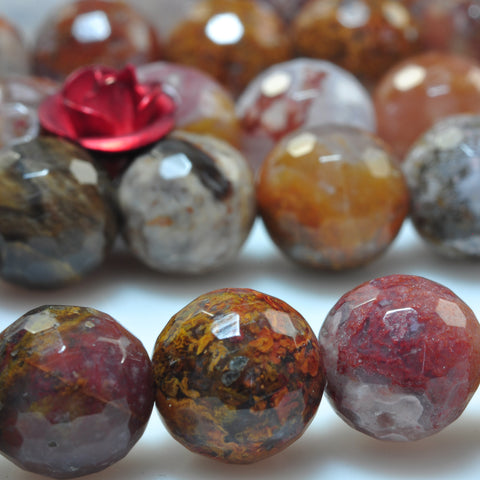 YesBeads Natural Plume Agate rainbow gemstone faceted round beads 8mm 15"