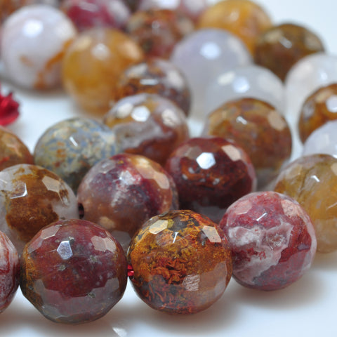 YesBeads Natural Plume Agate rainbow gemstone faceted round beads 8mm 15"