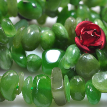 YesBeads natural green jade smooth pebble chip beads gemstone 5-9mm 15"