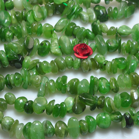 YesBeads natural green jade smooth pebble chip beads gemstone 5-9mm 15"
