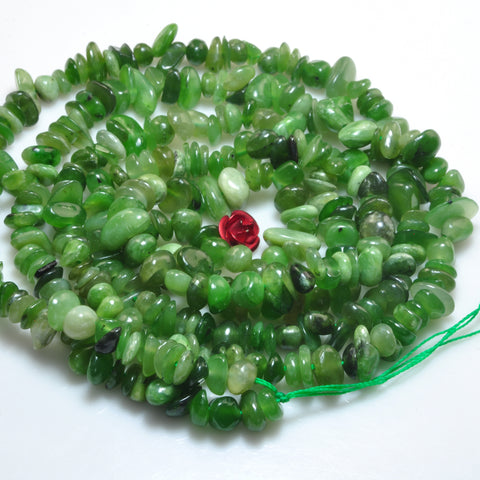 YesBeads natural green jade smooth pebble chip beads gemstone 5-9mm 15"