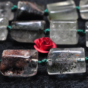 YesBeads natural green phantom clear quartz faceted nugget tube beads gemstone 16"