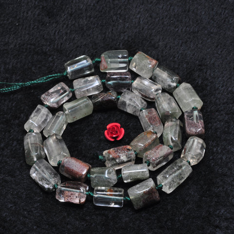 YesBeads natural green phantom clear quartz faceted nugget tube beads gemstone 16"